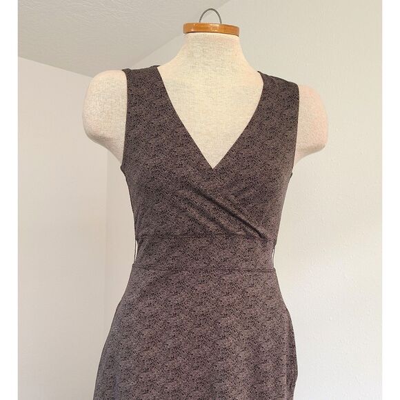 Toad & Co Brown Fairy Grunge Herringbone Wrap Dress XS Tie Stretch V Neck Casual - Picture 4 of 8